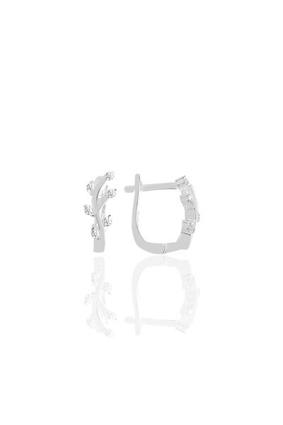 Söğütlü Silver Gümüş Zirkon Taşlı Yaprak Modeli Klipsli J Küpe Sgtl11430rodaj