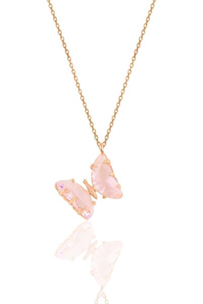 Söğütlü Silver Gümüş Rose Pembe Zirkon Taşlı Tasarım Kelebek Kolye Sgtl10932p...