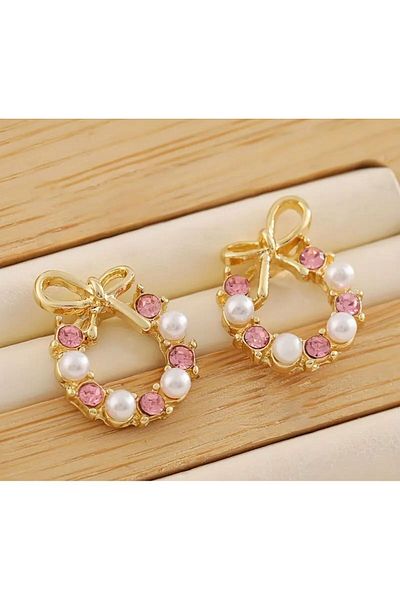 MEECY Pink Pearl Ribbon Earrings
