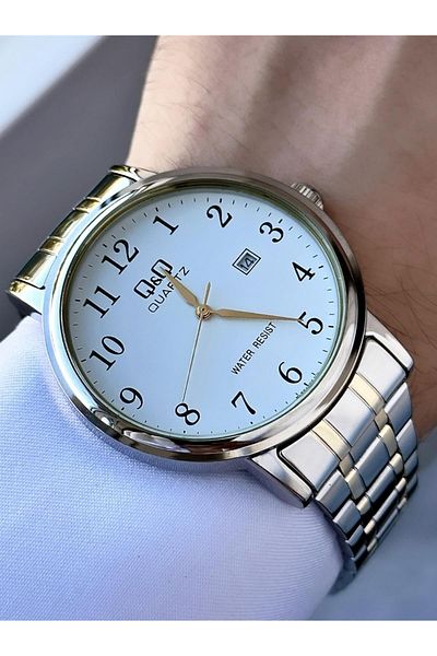 Q&Q Men's Thin Elegant Bezel Date Dial Metal Cord Analog Watch