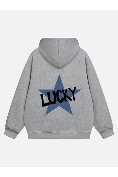 Mad&Calf سويت شيرت نسائي بغطاء للرأس من الصوف كبير الحجم مطبوع عليه Lucky