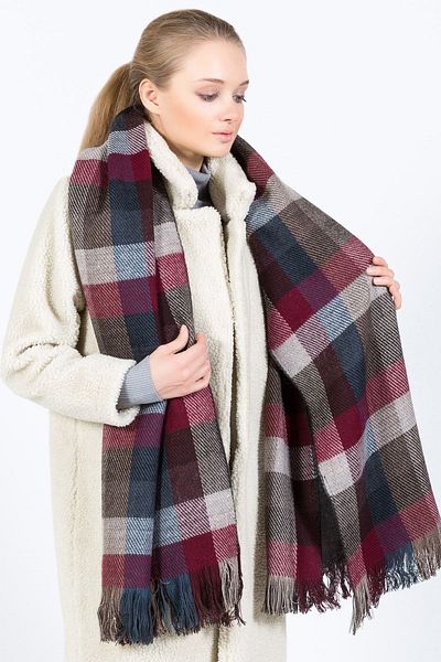 POSUSS Square Patterned Acrylic Women's Shawl 70x190 cm- Brown/burgundy - Ps2113