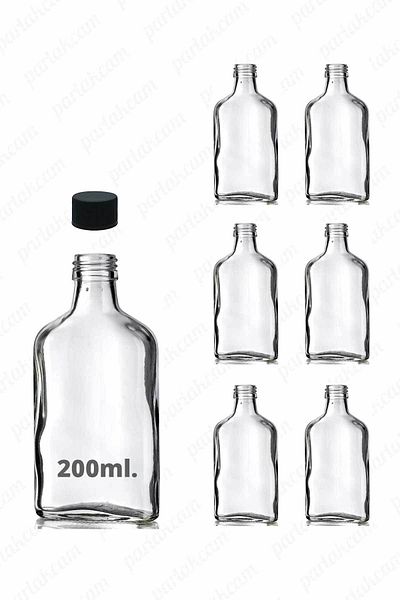 parlakcam Cold Brew Transparent 200 Ml Leak Proof Black Plastic Lid 6 Pieces Flat Glass Bottles (cold Coffee)