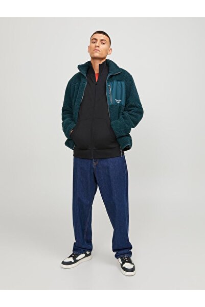 Jack & Jones Jack&Jones Dik Yaka Standart Kalıp Fermuarlı Siyah Erkek Hırka 12250737