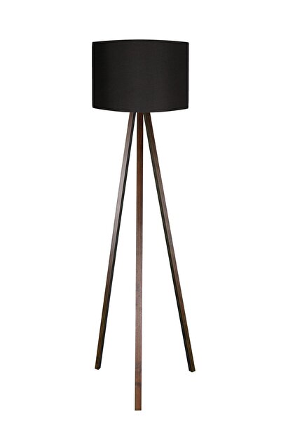 Zeyrek 3 Ayaklı Tripod Lambader Yuvarlak Silindir Başlık Siyah Ayak Kahverengi