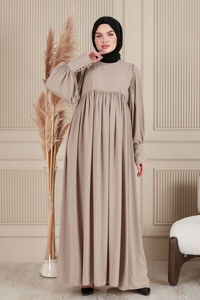 fistan Shirring Robadan Μπροστινά κουμπιά από ύφασμα βισκόζης Φόρεμα προσευχής για μητρικό φόρεμα