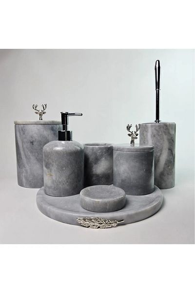 ege gross Dusty Silver Marble Bathroom Set 7Pcs/Grey Marble Bathroom Set