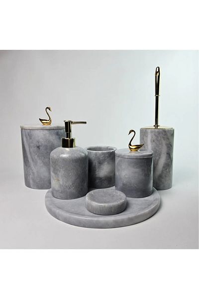 ege gross Dusty Silver Marble Bathroom Set 7-Piece Gray Marble Bathroom Set