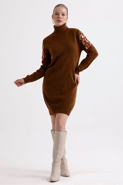 MD trend Turtleneck Sequin Λεπτομερές Oversize Πλεκτό Τούνικ - Γυναικείο