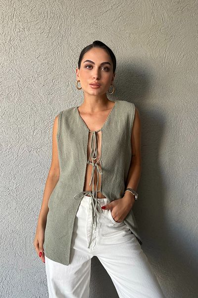 Seda Yalçın Atelier سترة تريكو كاكي - تصميم برباط