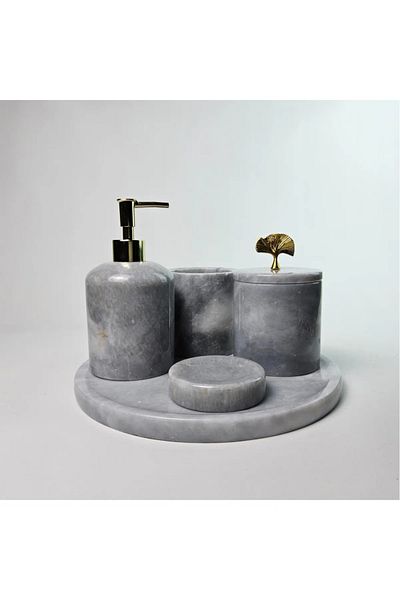 ege gross Dusty Silver Marble Bathroom Set 5Li/Gray Marble Bathroom Set