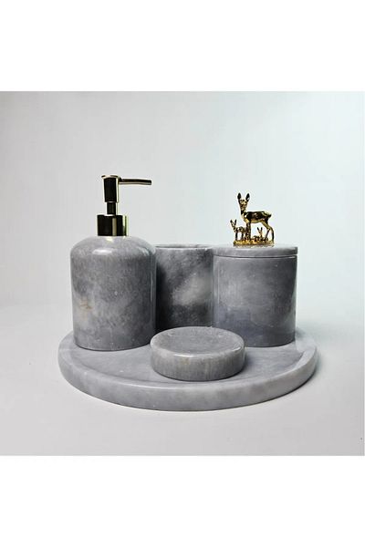 ege gross Dusty Silver Marble Bathroom Set 5Li/Gray Marble Bathroom Set