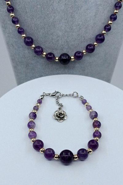 Naturel Tılsım Amethyst Natural Stone Bracelet Necklace Set