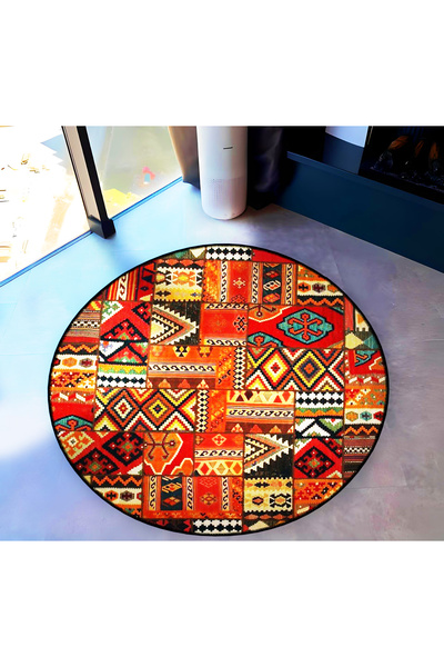 Rugs Modern Halı Mira Round Multicolor Patchwork Ethnic Pattern Woven Base Mo...