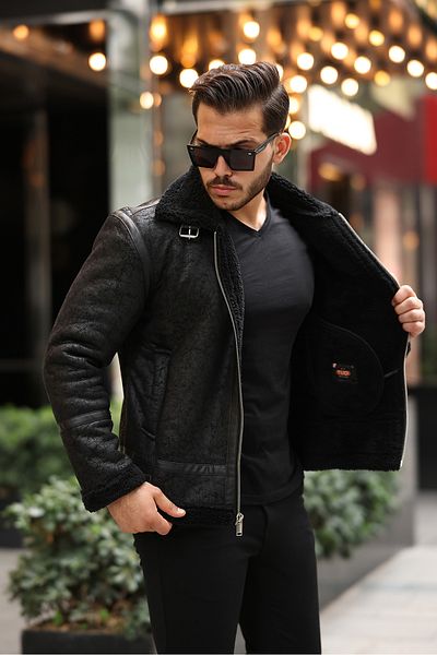 gm giyimarket Ανδρικό δερμάτινο παλτό Napa Slim Fit - Full Fur Jacket