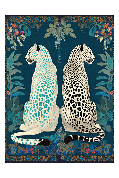 Paris Collection Modern Decorative Carpet with Floral Detail and Two Tiger Patterns in Green Shades paris15