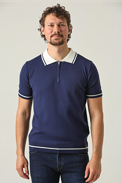 F&K Ανδρικό πλεκτό μπλουζάκι Polo Neck 85000 με φερμουάρ