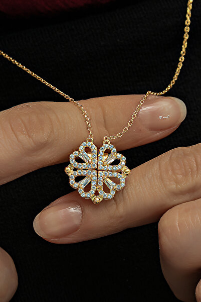 ALYANSEVİM Açılır Kapanır Kalp Yonca Modeli 925 Gümüş Kadın Kolye