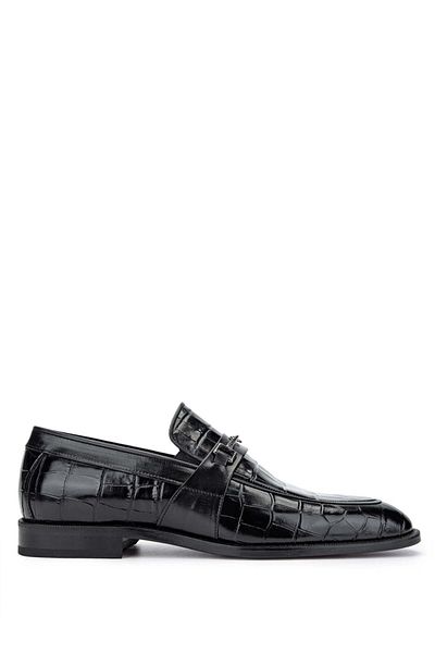 Tamer Tanca Genuine Leather Black Crocodile Men's Loafer Shoes