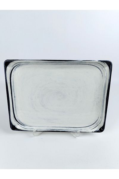 Kütahya Porselen 26 Cm Rectangular Blue Boat Plate - Edge Patterned