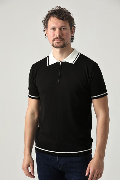F&K Ανδρικό πλεκτό μπλουζάκι Polo Neck 85000 με φερμουάρ