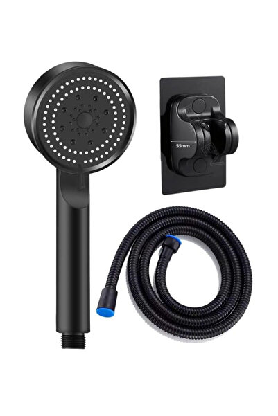 Mayaglory Paris Siyah Duş Başlığı Siyah Yapışkanlı Mafsal Siyah Hortum Duş Seti