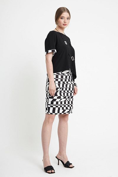 VERDA Checkerboard Patterned Asymmetric Cut Double Suit - Skirt and Blouse (Necklace Gift)