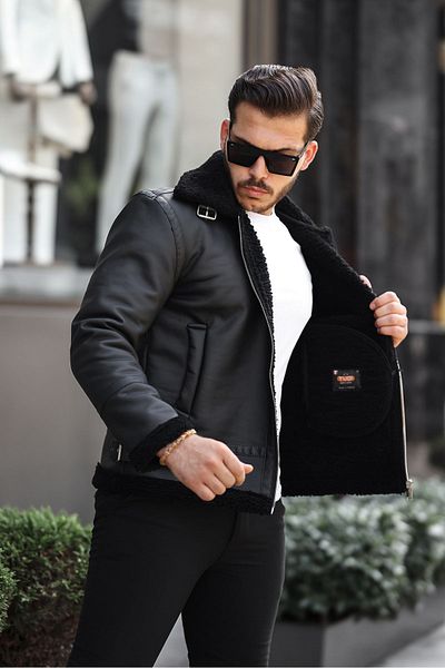 Mero Life High Quality Napa Leather - Full Fur Slim Fit Black Men's Coat & Jacket