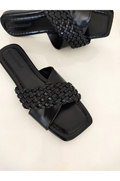 L&L Papuci de zi cu zi din piele lăcuită pentru femei - vârf tocit, design încrucișat fără toc