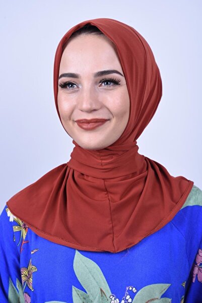 Gültopu Eşarp & Şal Kadın Tesettür Çıtçıtlı Boyunluk Hijap Bone Şal - Kiremit