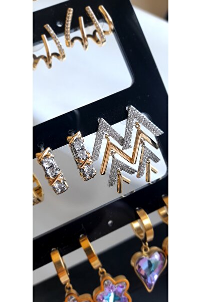 Opia JEWELRY ÇELİK X GÜMÜŞ GOLD ZİRKON TAŞ HALKA KÜPE