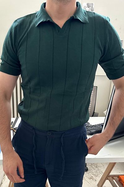 Tarz Cool Men's Striped Knitwear T-Shirt - Short Sleeve