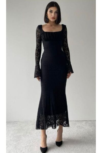 serkan Vintage στυλ Elite Lace φόρεμα - Μαύρο