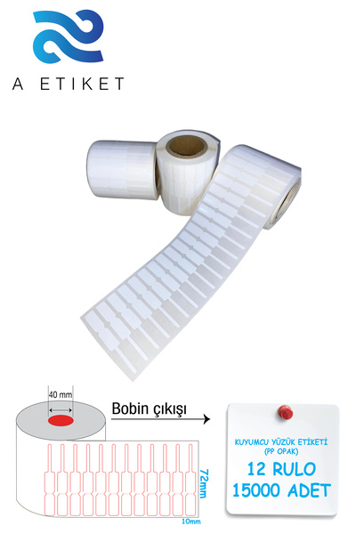 A Etiket Kuyumcu Yüzük Etiketi 72x10mm PP Opak 12 Rulo 1250'li Sarım