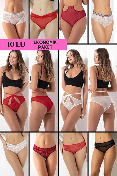 DONEX Pachet 10 Chiloți Bikini Dantela - Femei