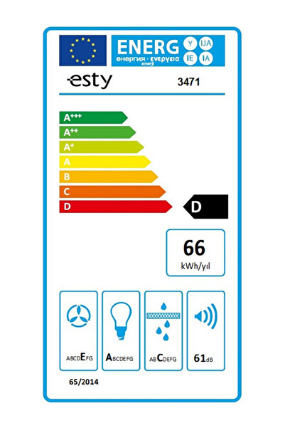 Esty Dekoratif Camlı Duvar Tipi Davlumbaz 3471 Gri