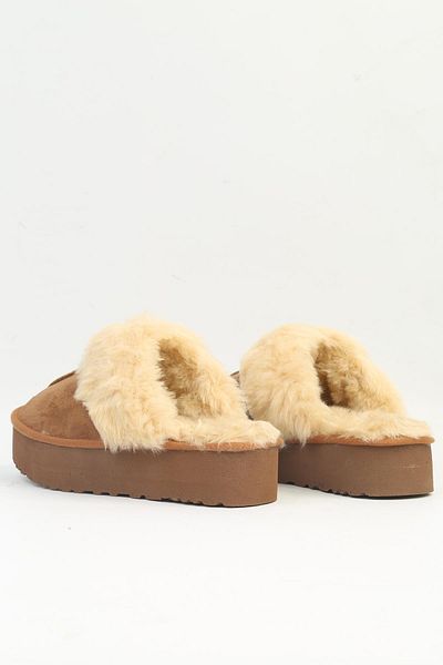 Pierre Cardin Pc-5490 Model Women's Tan Furry Slippers
