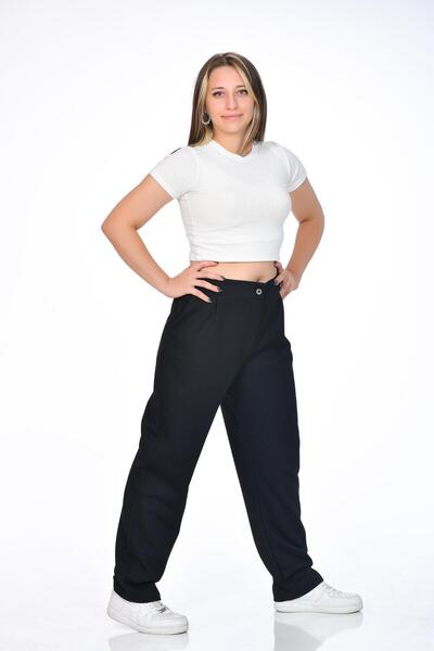 Kamex Pantaloni negri de damă - cu fermoar și buzunar