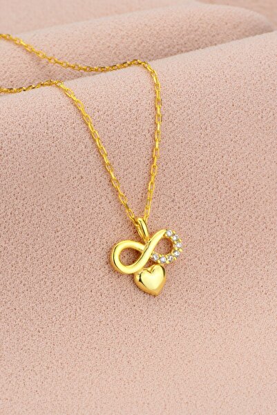 KAR DİAMOND 14 Ayar Altın Zincirli Sonsuzluk Kalp Modeli Kolye - Sertifikalı Işıklı Kutuda