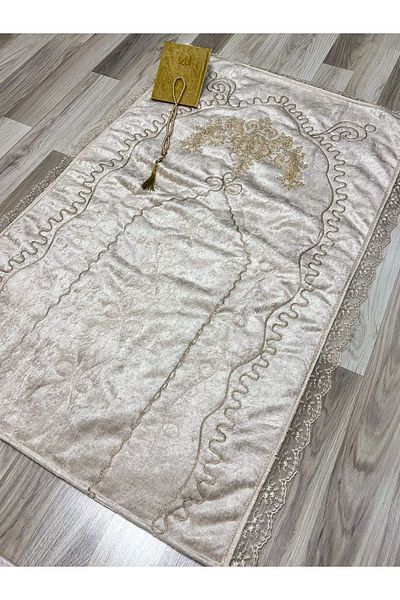 AYHANHOME 3 piece French Laced Velvet Bridal Set - Dowry prayer Mat
