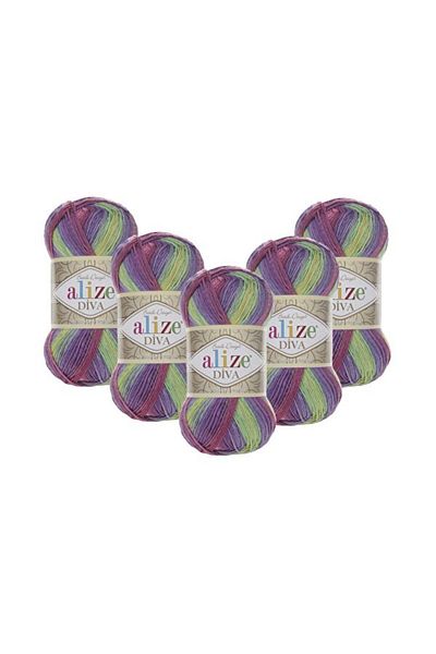 Alize 5 Pieces Diva Tie Dye Mercerized Thread Summer Bikini Bustier Blouse Knit Thread 3241
