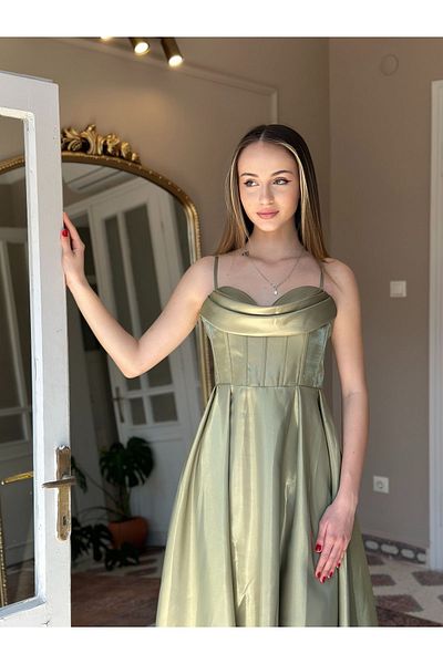 seri creation Satin Midi Organza Strappy Dress