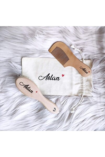 Genel Markalar Boya Baskılı Doğal Keçi Kılı Saç Fırçası Ve Tarak (İSİMLİ KESELİ)