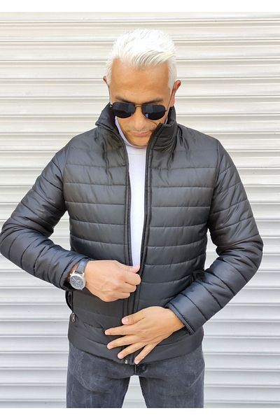 ARTMEN Μαύρο Slim Fit παλτό με φουσκωτή οριζόντια ρίγα