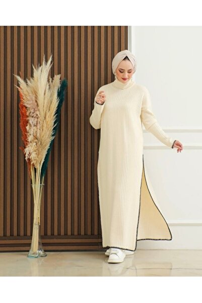 My Güzide Turtleneck Knitwear Dress and Trousers Set - Slit and Shepherd Stit...