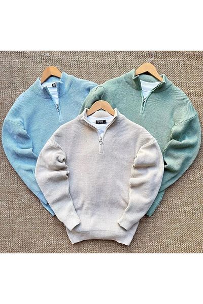SR 3 Pieces Knitwear Thessaloniki Sweater with Half Zipper