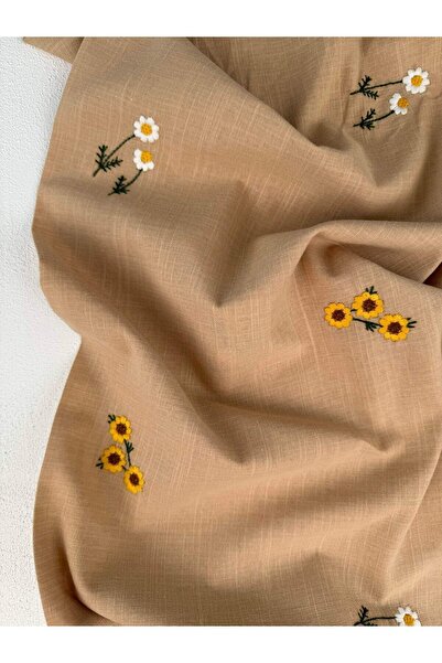 ZARİF KUMASH Günebakan ve Papatya Nakışlı Eni 140cm %100 Pamuk Elbiselik Göml...