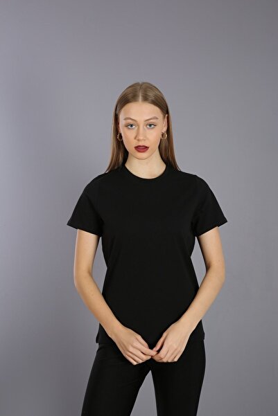 Kallisto طاقم الرقبة قصيرة الأكمام الأساسية محبوك تي شيرت أسود