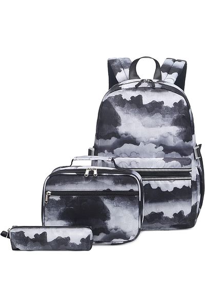 Go Veform Set de 3 genți de școală pentru fete (ghiozdan cu compartiment pentru laptop, nutriție, suport pentru stilouri) negru OSÇ2260-3