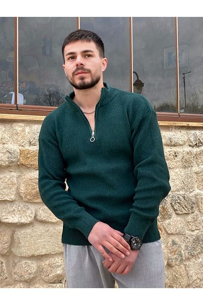 Dellinden Pulover tricotat elegant, cu fermoar, cu guler cu ajustare regulată